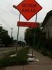 Detour Sign blocking sidewalk - Kalamazoo St.