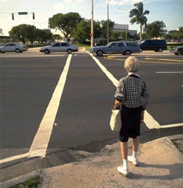 Wide streets, even with crosswalks and signals, are intimidating to older persons and can make it  hard for seniors to even see the walk signal.  Refuge medians that allow people to cross one direction of traffic at a time make it much easier for slower pedestrians to get around.
